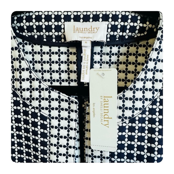 ★ NWT Laundry by Shelli Segal Structured Open Blazer - Navy Blue/White ★ - Picture 5 of 16